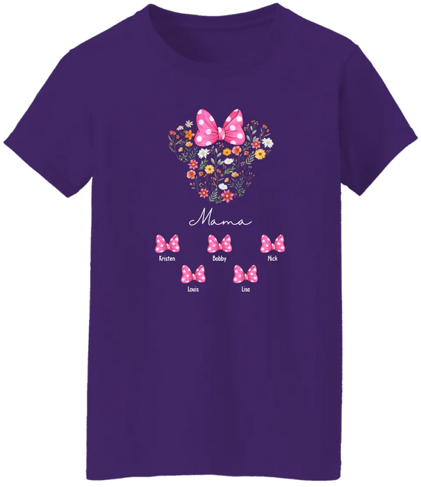 Mouse Ears Mama Flower - Personalized Mothers Day Shirts with Kids Name Shirt, Unique Gift for Mom