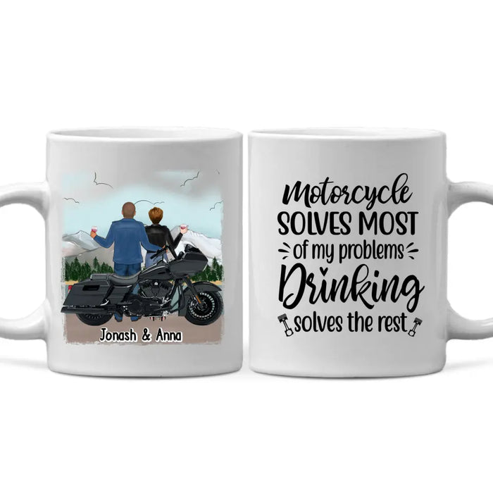 Motorcycle Solves Most of My Problems, Drinking Solves the Rest - Personalized Gifts Custom Motorcycle Mug for Couples, Motorcycle Lovers