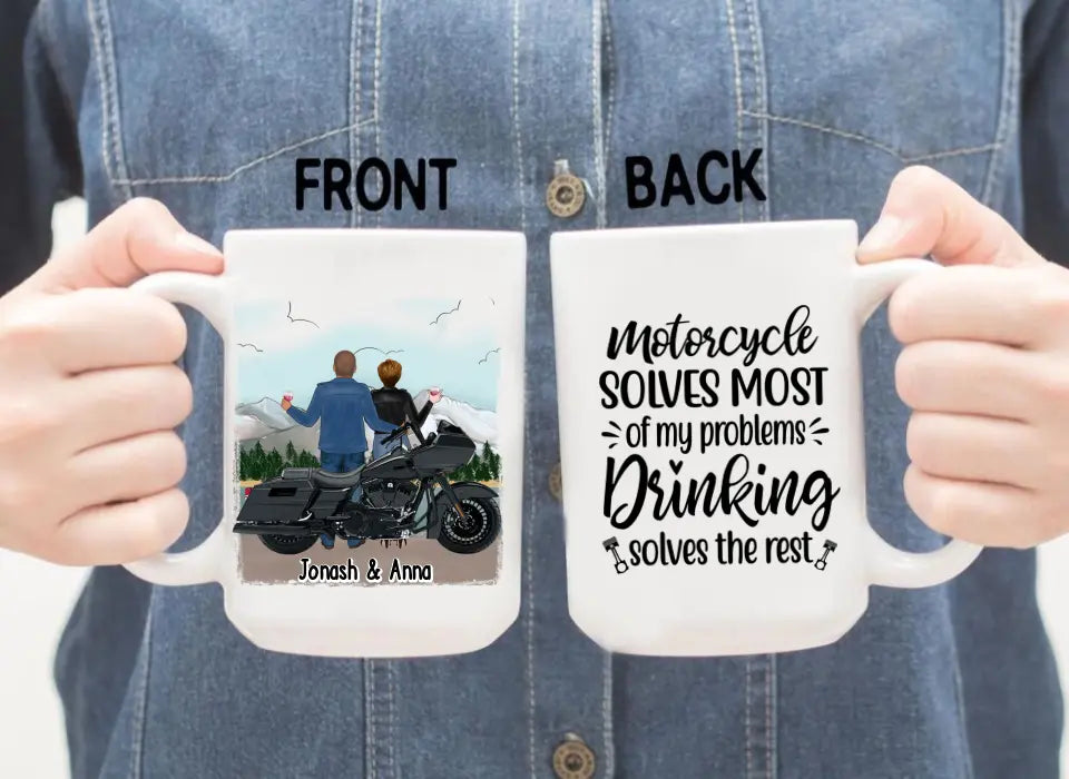 Motorcycle Solves Most of My Problems, Drinking Solves the Rest - Personalized Gifts Custom Motorcycle Mug for Couples, Motorcycle Lovers