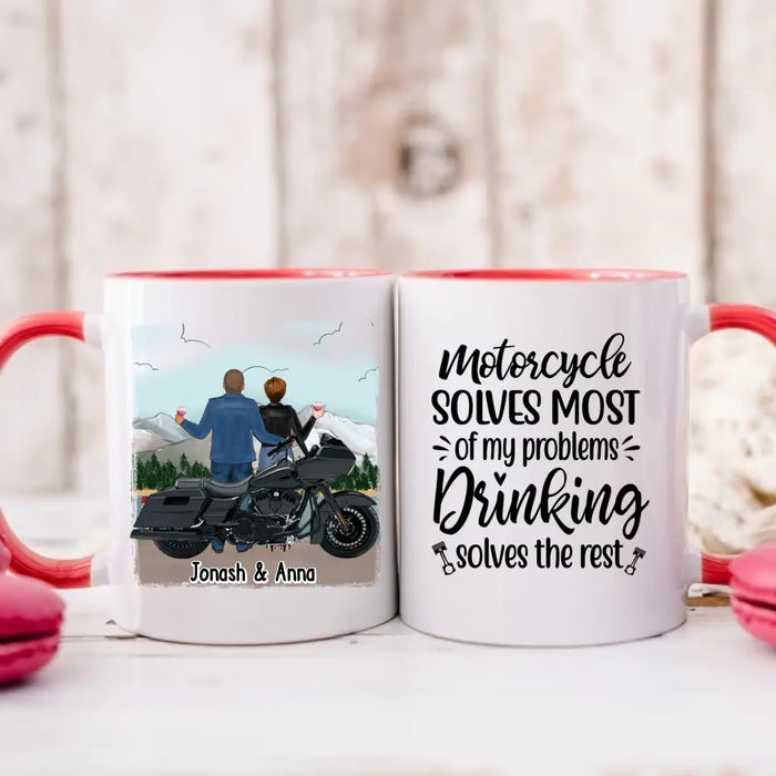 Motorcycle Solves Most of My Problems, Drinking Solves the Rest - Personalized Gifts Custom Motorcycle Mug for Couples, Motorcycle Lovers