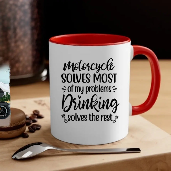 Motorcycle Solves Most of My Problems, Drinking Solves the Rest - Personalized Gifts Custom Motorcycle Mug for Couples, Motorcycle Lovers