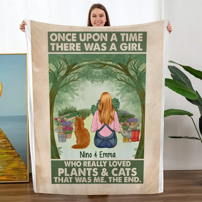 Personalized Blanket, Once Upon A Time There Was A Girl Who Really Loved Plants And Cats, Gift For Gardeners And Cat Lovers