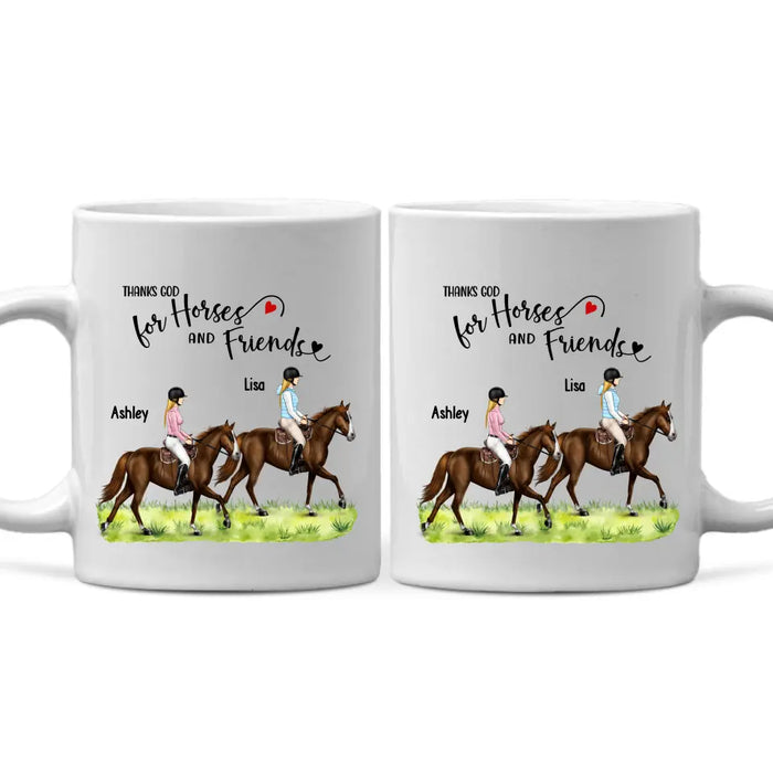 Thanks God For Horses and Friends - Personalized Gifts Custom Horse Riding Mug For Horse Lovers, Friends, Sisters