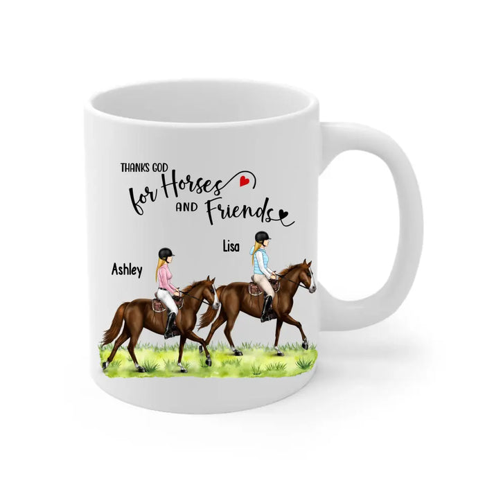 Thanks God For Horses and Friends - Personalized Gifts Custom Horse Riding Mug For Horse Lovers, Friends, Sisters