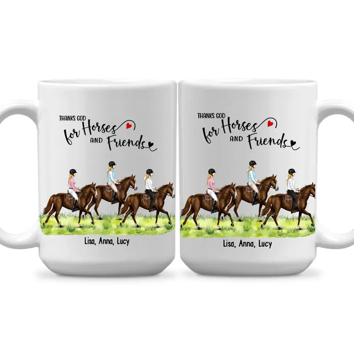 Thanks God For Horses and Friends - Personalized Gifts Custom Horse Riding Mug For Horse Lovers, Friends, Sisters