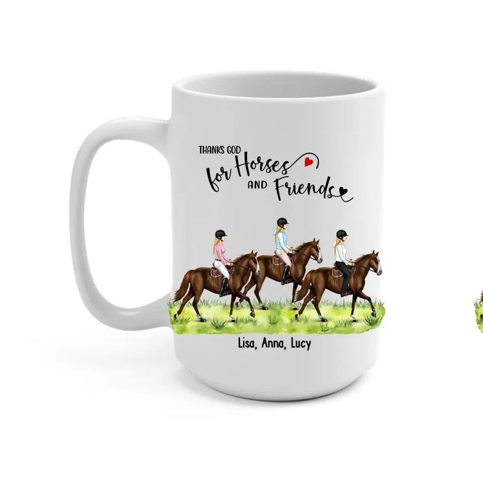 Thanks God For Horses and Friends - Personalized Gifts Custom Horse Riding Mug For Horse Lovers, Friends, Sisters