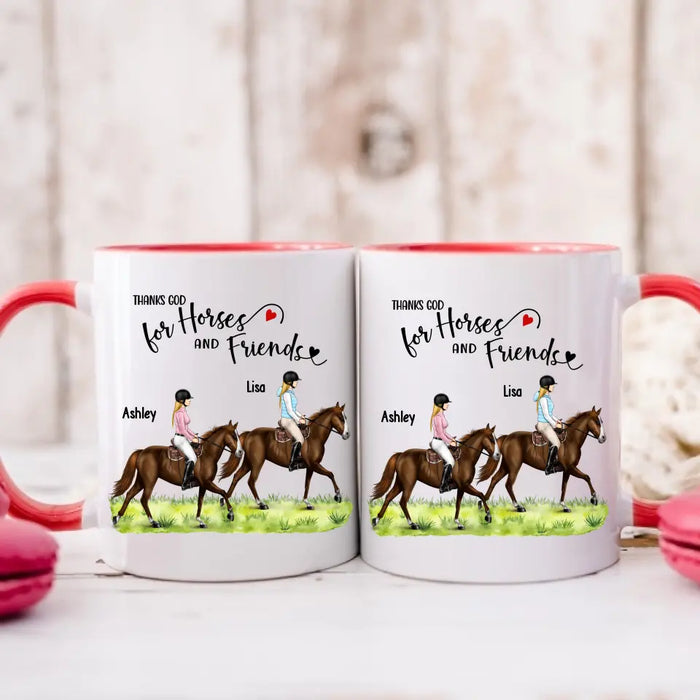 Thanks God For Horses and Friends - Personalized Gifts Custom Horse Riding Mug For Horse Lovers, Friends, Sisters