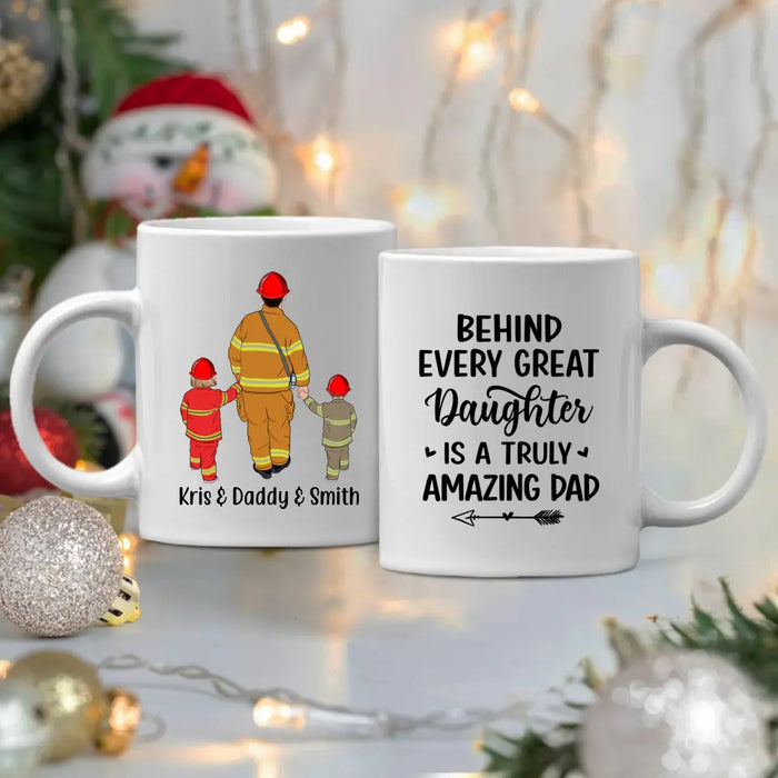 Behind Every Great - Personalized Gifts Custom Firefighter Mug for Dad, Firefighter Gifts