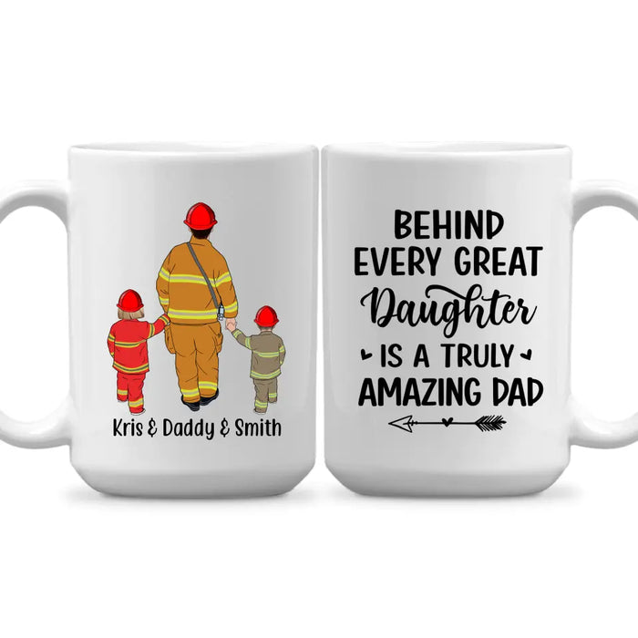 Behind Every Great - Personalized Gifts Custom Firefighter Mug for Dad, Firefighter Gifts