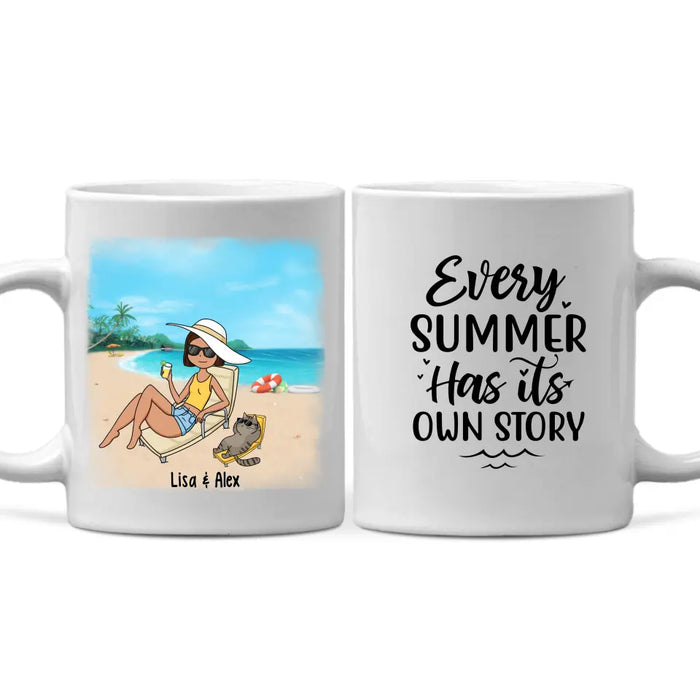 Every Summer Has Its Own Story - Personalized Gifts Custom Beach Mug for Cat Mom, for Cat Dad, Beach Lovers