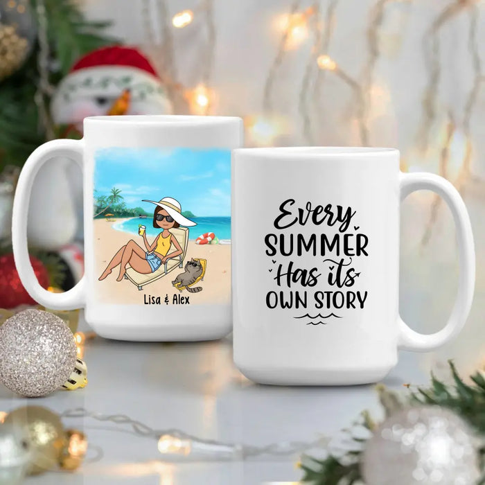 Every Summer Has Its Own Story - Personalized Gifts Custom Beach Mug for Cat Mom, for Cat Dad, Beach Lovers