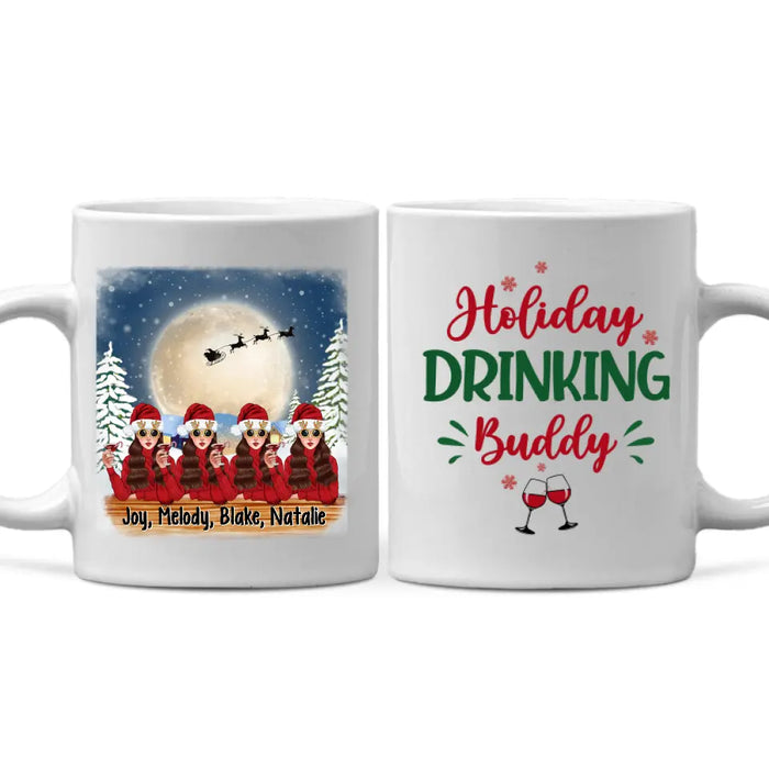 Personalized Mug, Up To 4 Girls, Running On Wine And Christmas, Christmas Theme, Christmas Gift For Friends, Sisters