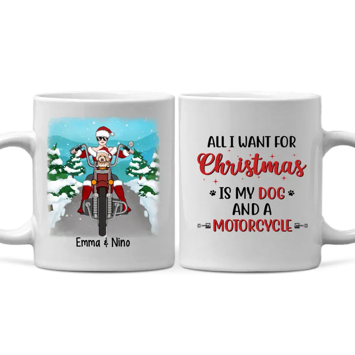 Personalized Mug, All I Want For Christmas Is My Dogs And A Motorcycle, Christmas Gift For Bikers And Dog Lovers