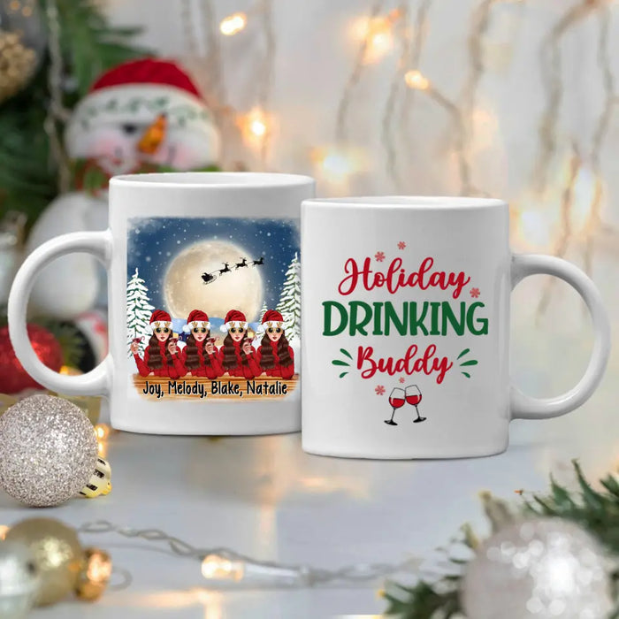 Personalized Mug, Up To 4 Girls, Running On Wine And Christmas, Christmas Theme, Christmas Gift For Friends, Sisters