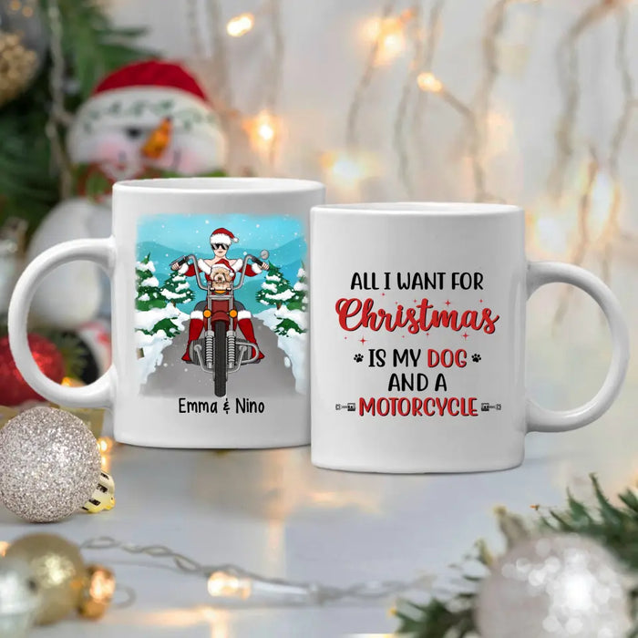 Personalized Mug, All I Want For Christmas Is My Dogs And A Motorcycle, Christmas Gift For Bikers And Dog Lovers