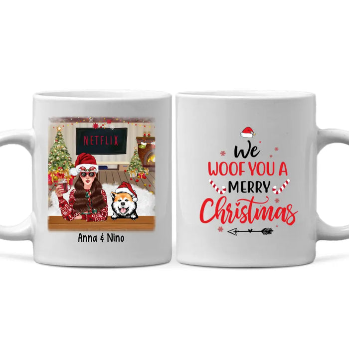 Personalized Mug, Up To 4 Dogs, We Woof You A Merry Christmas, Christmas Gift For Dog Lovers