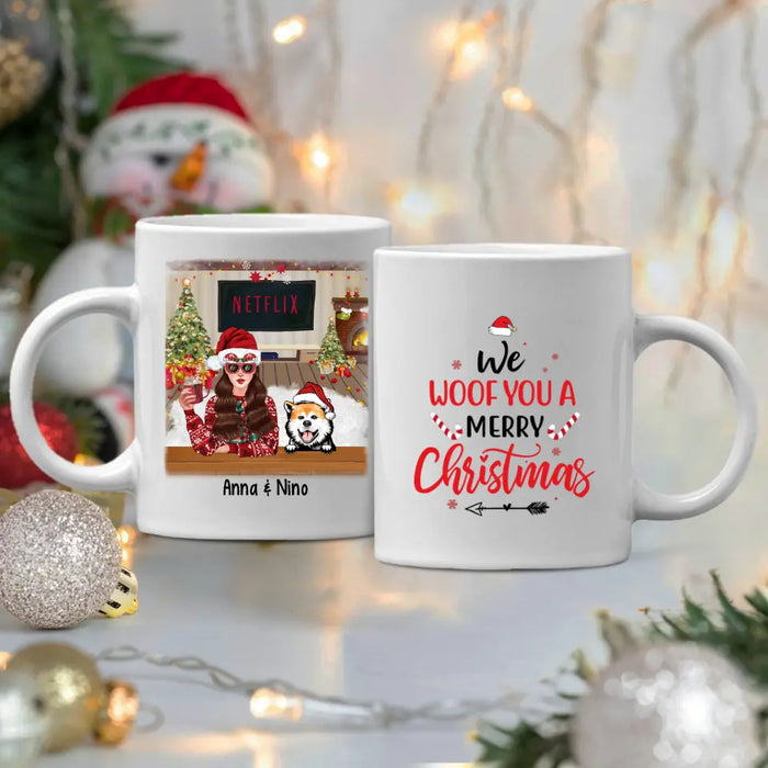 Personalized Mug, Up To 4 Dogs, We Woof You A Merry Christmas, Christmas Gift For Dog Lovers