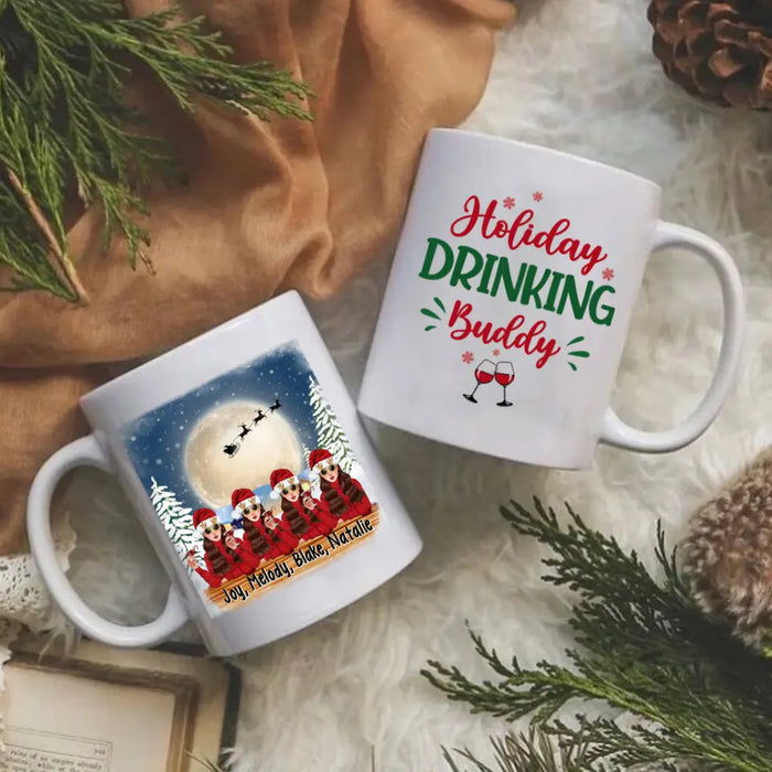 Personalized Mug, Up To 4 Girls, Running On Wine And Christmas, Christmas Theme, Christmas Gift For Friends, Sisters