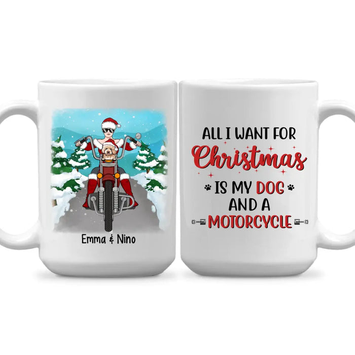 Personalized Mug, All I Want For Christmas Is My Dogs And A Motorcycle, Christmas Gift For Bikers And Dog Lovers