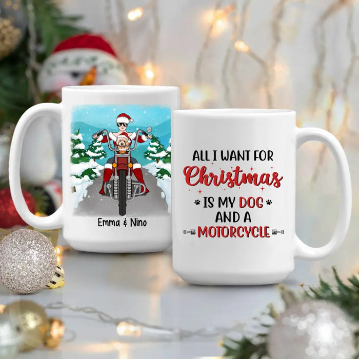 Personalized Mug, All I Want For Christmas Is My Dogs And A Motorcycle, Christmas Gift For Bikers And Dog Lovers