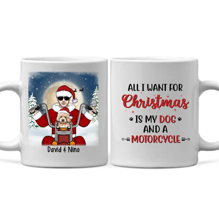 Personalized Mug, Motorcycle Man With Dogs, Christmas Gift For Bikers And Dog Lovers