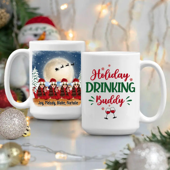 Personalized Mug, Up To 4 Girls, Running On Wine And Christmas, Christmas Theme, Christmas Gift For Friends, Sisters