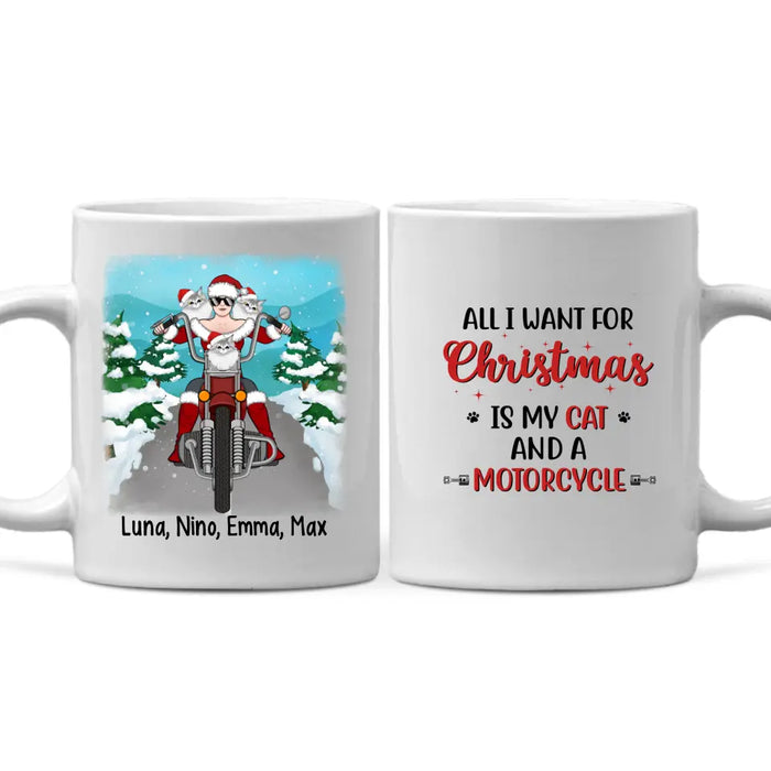 Personalized Mug, Motorcycle Girl With Cats, Christmas Gift For Bikers And Cat Lovers