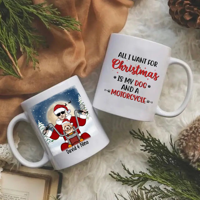 Personalized Mug, Motorcycle Man With Dogs, Christmas Gift For Bikers And Dog Lovers