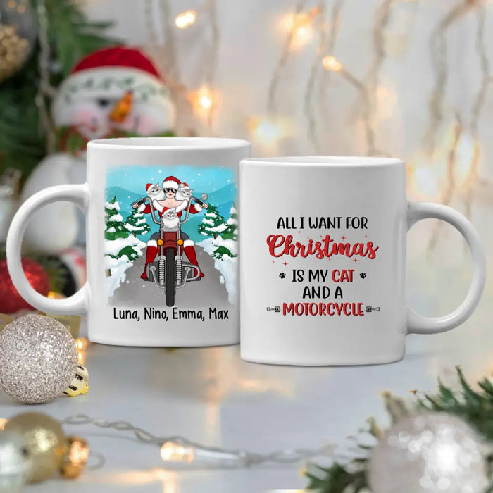 Personalized Mug, Motorcycle Girl With Cats, Christmas Gift For Bikers And Cat Lovers