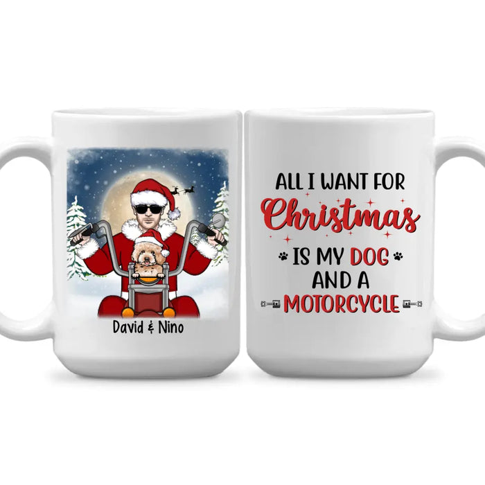 Personalized Mug, Motorcycle Man With Dogs, Christmas Gift For Bikers And Dog Lovers