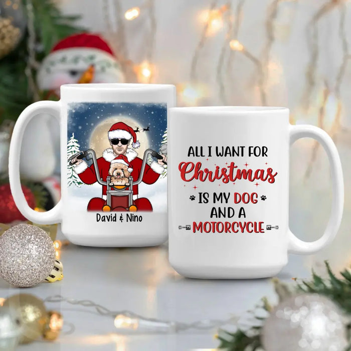 Personalized Mug, Motorcycle Man With Dogs, Christmas Gift For Bikers And Dog Lovers