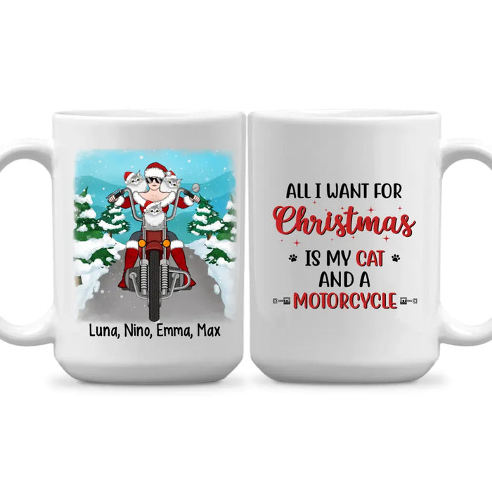 Personalized Mug, Motorcycle Girl With Cats, Christmas Gift For Bikers And Cat Lovers