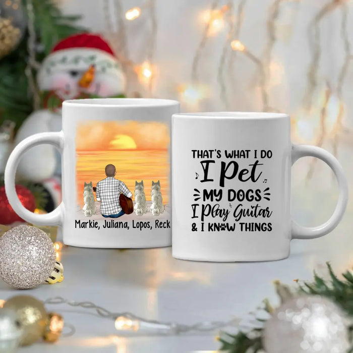 Personalized Mug, A Man Playing Guitar With Dogs, Gift For Guitar And Dog Lovers