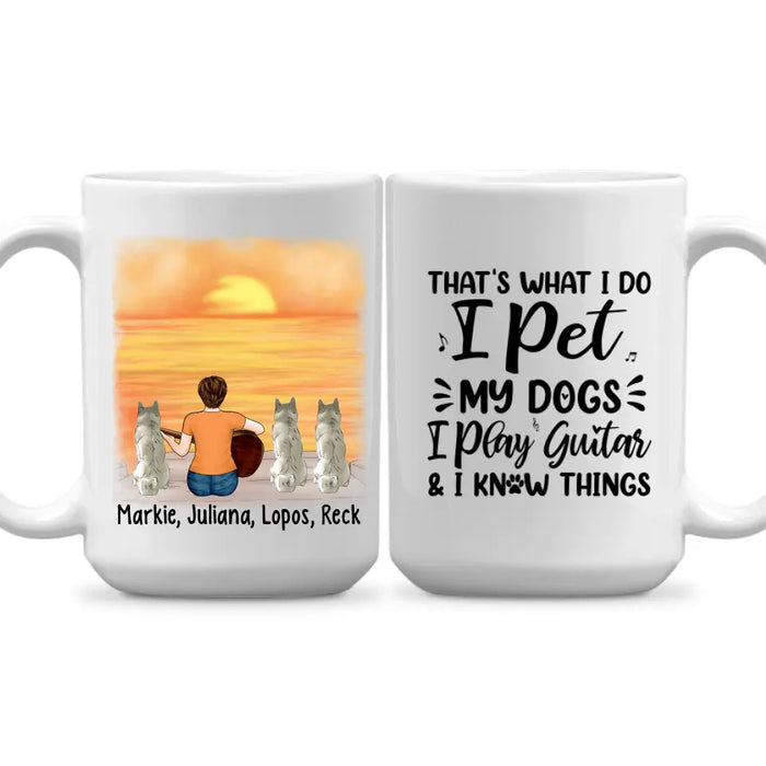 Personalized Mug, A Girl Playing Guitar With Dogs, Gift For Guitar And Dog Lovers