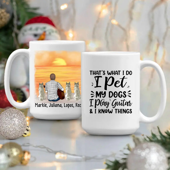 Personalized Mug, A Man Playing Guitar With Dogs, Gift For Guitar And Dog Lovers