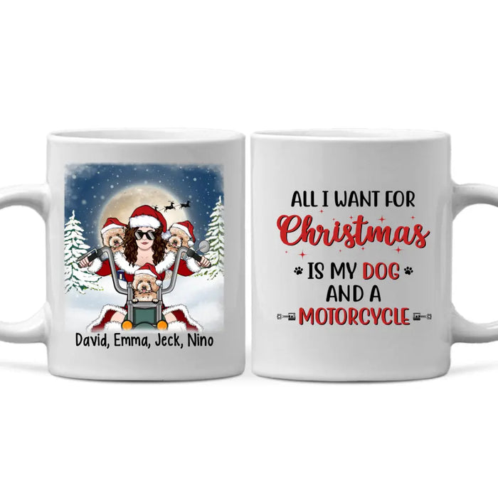 Personalized Mug, Motorcycle Woman With Dogs, Christmas Gift For Bikers And Dog Lovers