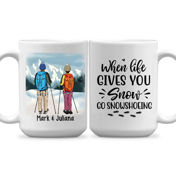 Personalized Mug, Snowshoeing Couple and Friends, Gift for Snowshoeing Lovers