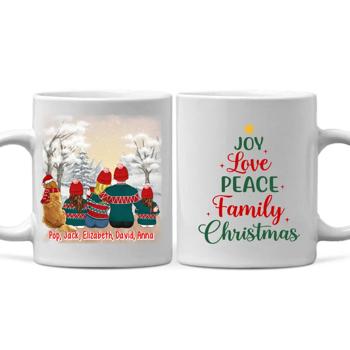 Personalized Ceramic Mug, Joy Love Peace Family Christmas, Christmas Gift For Whole Family