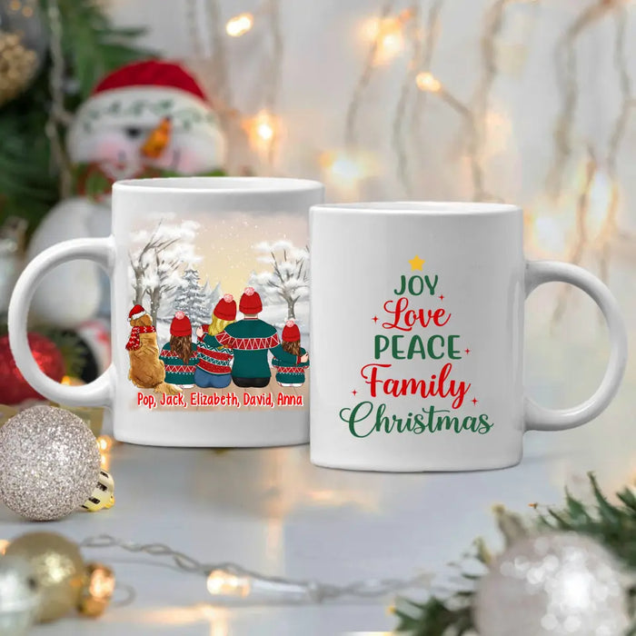 Personalized Ceramic Mug, Joy Love Peace Family Christmas, Christmas Gift For Whole Family