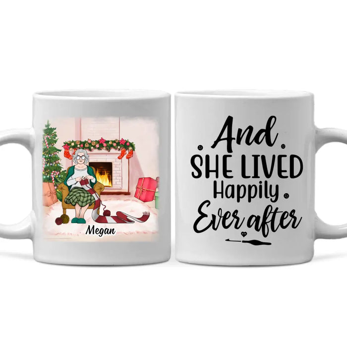 Grandma Crocheting and She Lived Happily Ever After - Personalized Gifts Custom Mug for Grandma