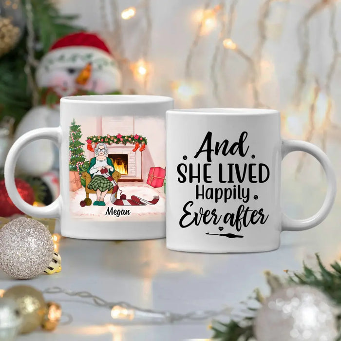 Grandma Crocheting and She Lived Happily Ever After - Personalized Gifts Custom Mug for Grandma