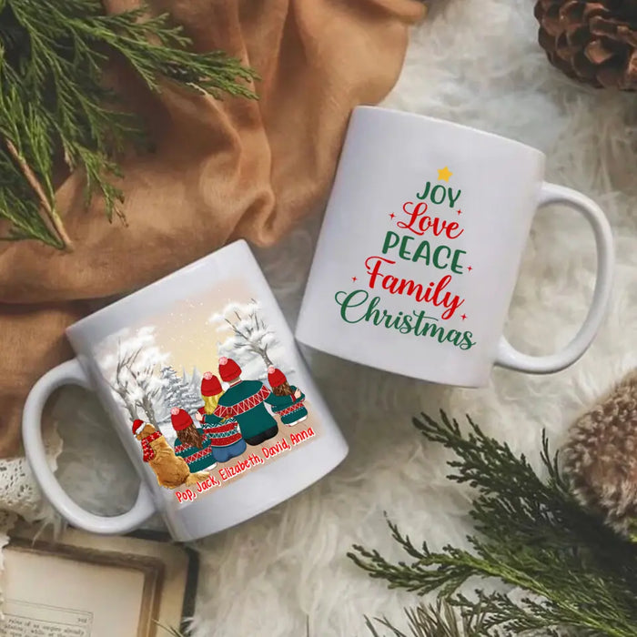 Personalized Ceramic Mug, Joy Love Peace Family Christmas, Christmas Gift For Whole Family