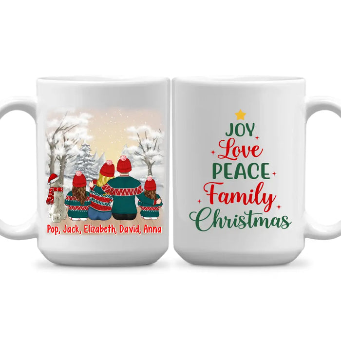 Personalized Ceramic Mug, Joy Love Peace Family Christmas, Christmas Gift For Whole Family