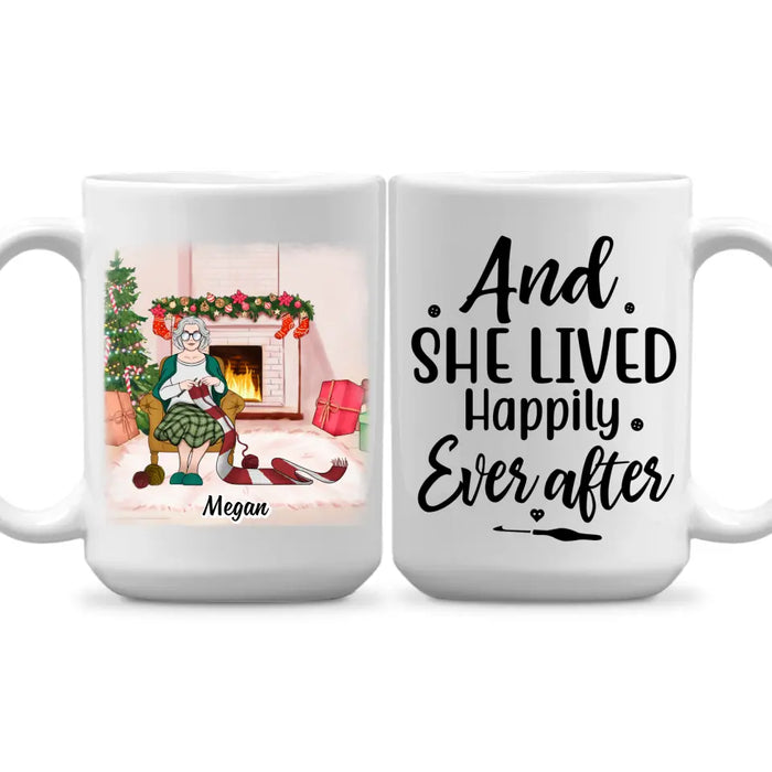 Grandma Crocheting and She Lived Happily Ever After - Personalized Gifts Custom Mug for Grandma