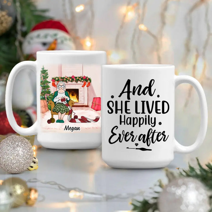 Grandma Crocheting and She Lived Happily Ever After - Personalized Gifts Custom Mug for Grandma