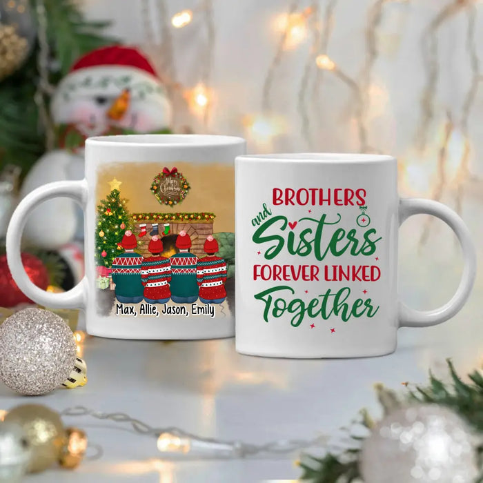 Personalized Mug, Up To 4 People, Brothers And Sisters Forever Linked Together, Christmas Gift For Family