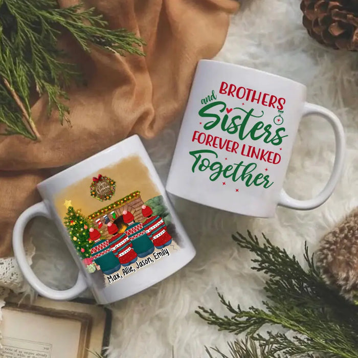 Personalized Mug, Up To 4 People, Brothers And Sisters Forever Linked Together, Christmas Gift For Family