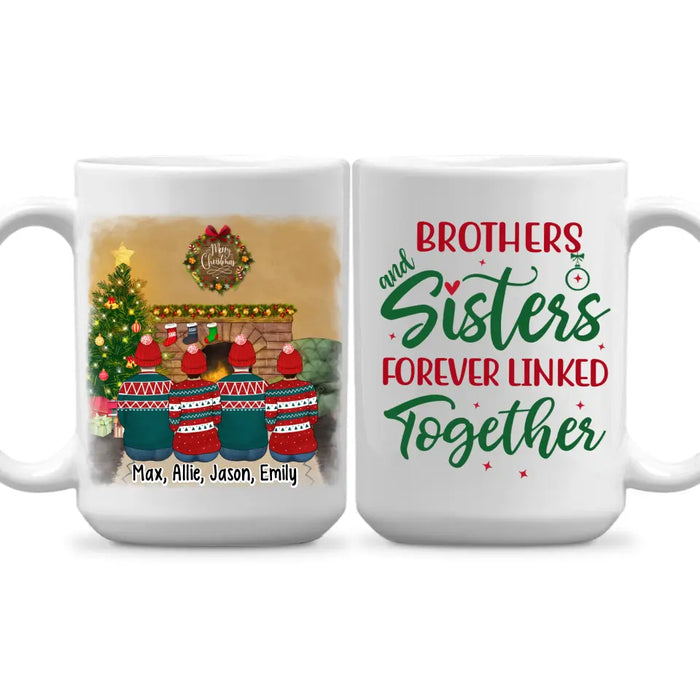 Personalized Mug, Up To 4 People, Brothers And Sisters Forever Linked Together, Christmas Gift For Family