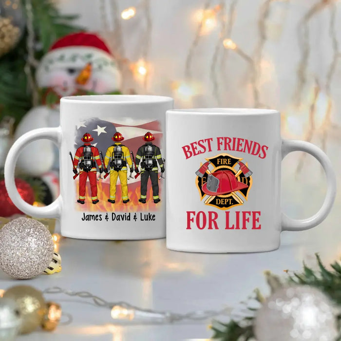 Personalized Mug, Best Friends For Life - Firefighter Couple And Friends, Gift For Firefighters