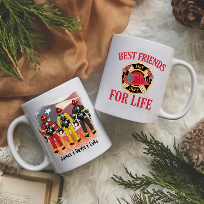 Personalized Mug, Best Friends For Life - Firefighter Couple And Friends, Gift For Firefighters